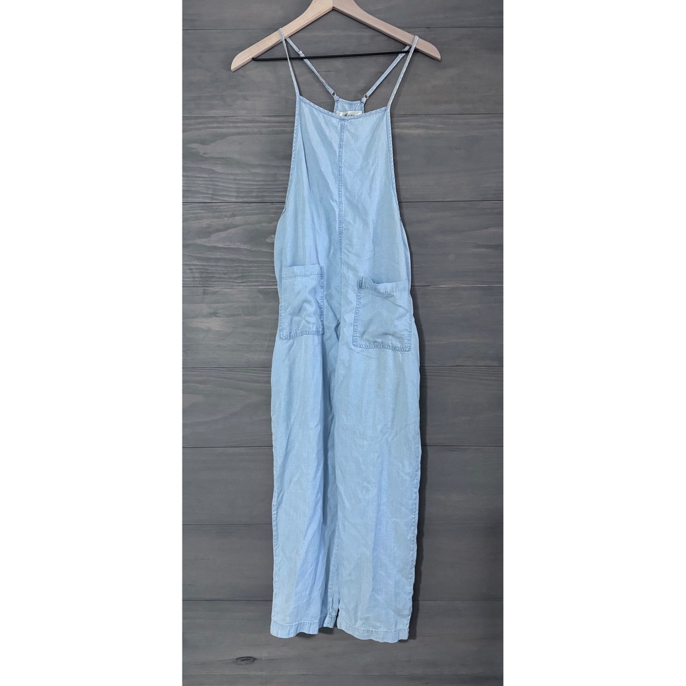 Mahnla Tencel Sky Blue Chambray Pocketed Adjustable‎ Straps Jumpsuit - Picture 4 of 7